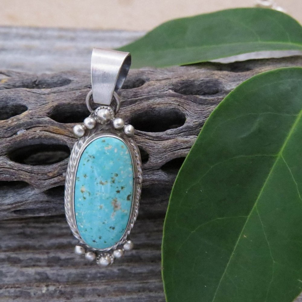 Sonoran Gold Turquoise Sterling Silver Native American Navajo Pendant - Picture 8 of 8